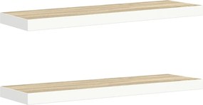 vidaXL 2 db fehér-tölgyszínű MDF lebegő fali polc 90 x 23,5 x 3,8 cm