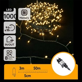 Aigostar - LED Kültéri karácsonyi fényfüzér 1000xLED/8 funkciós 53m IP44 meleg fehér
