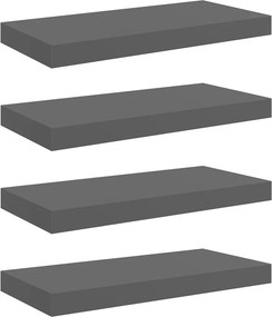 vidaXL 4 db magasfényű szürke MDF lebegő fali polc 50 x 23 x 3,8 cm
