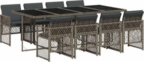vidaXL 9 részes szürke polyrattan kerti étkezőgarnitúra párnával