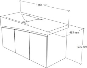 TMP SMYRNA 120 - FEKETE - fali fürdőszobabútor - Akrivit öntött műmárvány mosdóval - 120 x 48,5 cm