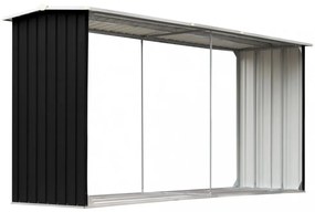 antracitszürke horganyzott acél tűzifatároló 330 x 92 x 153 cm