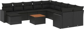 vidaXL 12 részes fekete polyrattan kerti ülőgarnitúra párnákkal
