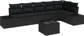 vidaXL Kerti Kanapé Szett párnával 7 pcs Fekete polirattan