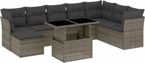 vidaXL 9 részes szürke polyrattan kerti ülőgarnitúra párnákkal