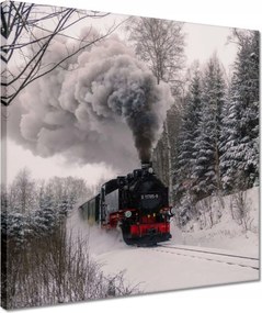 Vászonkép 40x40 Mozdony téli tájképben