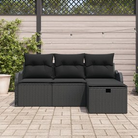 4 részes kertikanapé szett párnákkal Fekete Poli Rattan, 2 személyes kertikanapé tárolóval és párnákkal Fekete Poli Rattan
