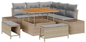 vidaXL Kerti Kanapé Szett párnával 8 pcs Bézs polirattan