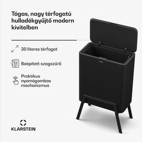 Klarstein Yuma hulladékgyűjtő, 30 l, belső kosár, szagszűrő, lábak, gombbal nyitható