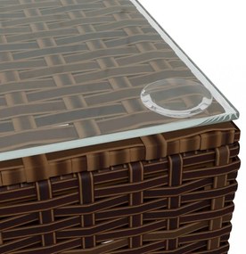 Barna polyrattan és üveg kerti dohányzóasztal 60 x 60 x 30 cm