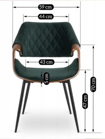 DAKOTA bársony szék zöld / dió színben