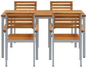 5 Részes Kerti Étkező Szett Szilárd Akácfa és Fém