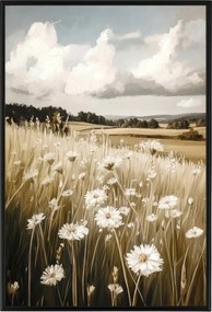 Poszter Keret Alumínium Vintage Falu Mező Rét Virágok Margaréták Nyár 40x60