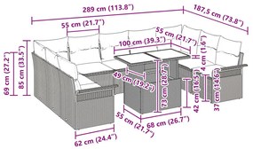 Kerti Kanapé Szett 10 pcs Szürke 100 x 55 x 73 cm Poli rattan