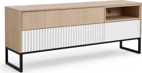 Bliwon TV-szekrény 148 cm fiókokkal - skandináv halszálka / fehér matt