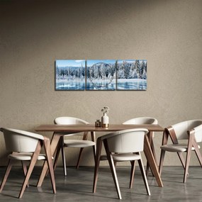 Kép a befagyott tóról és a havas fákról (órával) (90x30 cm)