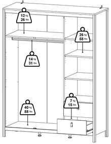 Fekete ruhásszekrény tükörrel 150x199x58 cm Madrid – Tvilum