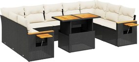vidaXL 11 részes fekete polyrattan kerti ülőgarnitúra párnákkal