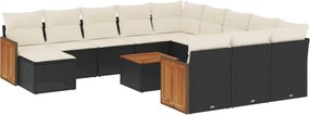 vidaXL 13 részes fekete polyrattan kerti ülőgarnitúra párnákkal