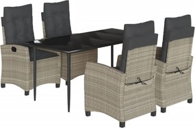 vidaXL 5részes világosszürke polyrattan kerti étkezőgarnitúra párnával