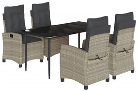 vidaXL 5részes világosszürke polyrattan kerti étkezőgarnitúra párnával