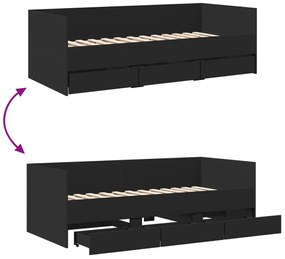 fekete kanapéágy fiókkal matrac nélkül 90x190 cm