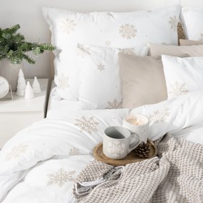 Goldea karácsonyi pamut ágyneműhuzat - hópelyhek fehéren 140 x 200 és 70 x 90 cm