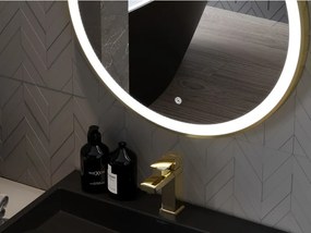 Mexen Esso kerek LED háttérvilágítású fürdőszobai tükör 90cm 6000K páramentes fűtőbetét arany keret 9825-090-090-611-50