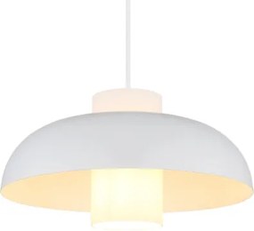 Globo 15755W Függesztett lámpa, matt fehér fém, fehér üveg, fehér textil kábel, magasság rövidíthető, ø: 380mm, M: 1200mm, belső hengeres búra méretei: ø: 11cm, M: 20cm, 1x E27 60W 230V izzó nélkül