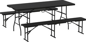 Outsunny Sörsátor Készlet 3 darabos Összecsukható Kemping Asztal, 2 Sörpad, Fogantyúval, Rattan Hatás, Sörasztal Készlet Balkonra, Parti Sátorhoz, Ker