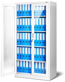JAN NOWAK Vitrines fém szekrény üvegezett ajtókkal AMELIA 900x1850x400, modell fehér
