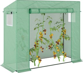 Outsunny Üvegház, 200 x 76 x 168 cm Polietilén Üvegház Roll-Up Ajtóval, Hideg Ágyás, Paradicsomház Oldalsó Ablakkal, PE Rácsfilm, Télálló Növényház Ke