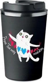 Prémium Termo Bögre fekete Valentin Napi Ajándék Macska Szem Őrült KT_318