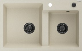 Mexen Tomas  konyhai mosogató gránit 2 medence+ pop up szifon 800 x 500 mm, beige, szifon  fekete  - 6516802000-69-B 2 medencés