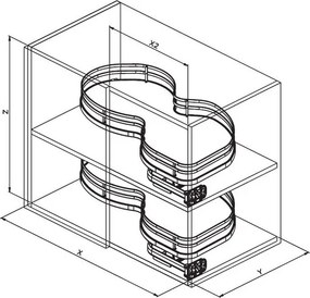 Konyhai fémrács, sarokszekrénybe, jobbos, Nuvola vesetál, króm-fehér, 1000mm, 600mm ajtó szélesség, Sige Infinity Plus 371