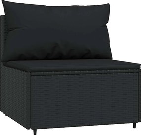 vidaXL fekete polyrattan kerti középső kanapé párnákkal