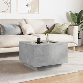 Betonszürke szerelt fa dohányzóasztal LED-del 60 x 60 x 40 cm