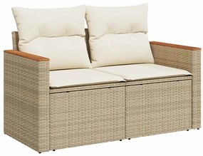 7 részes bézs polyrattan akácfa kerti ülőgarnitúra párnákkal