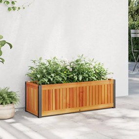 vidaXL tömör akácfa és acél kerti virágtartó 80 x 30 x 27,5 cm