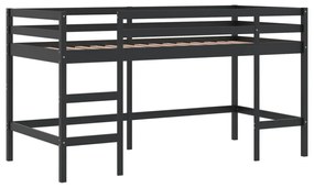 fekete tömör fenyőfa gyerek galériaágy létrával 90 x 200 cm