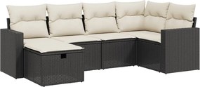 vidaXL 6 részes fekete polyrattan kerti ülőgarnitúra párnákkal