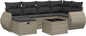 vidaXL 7 részes szürke polyrattan kerti ülőgarnitúra párnákkal