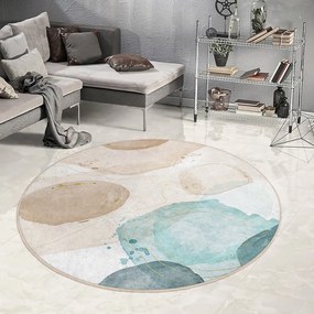 Kék-bézs mosható kerek szőnyeg ø 150 cm Puddle – Mila Home