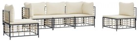 5 részes antracitszürke polyrattan kerti ülőgarnitúra párnákkal