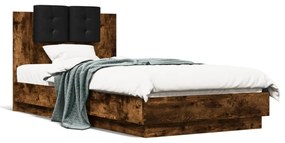 füstös tölgy színű ágykeret fejtámlával és LED-ekkel 75x190 cm