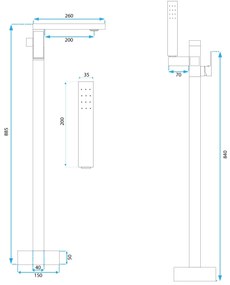 Rea Tery szabadon álló csaptelep h-885 kézizuhany készlettel, króm, REA-B5305