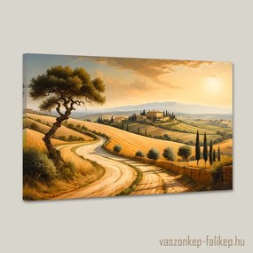 Valahol Toszkánában – Idilli tájkép olajfestmény | Prémium vászonkép 60x40 cm