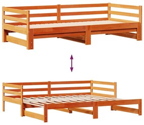 viaszbarna tömör fenyőfa kihúzható kanapéágy fiókkal 90 x 200cm