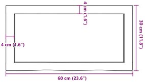 világosbarna kezelt tömör fa fürdőszobai pult 60x30x(2-6) cm