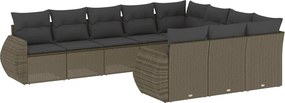 vidaXL 10 részes világosszürke polyrattan kerti ülőgarnitúra párnákkal